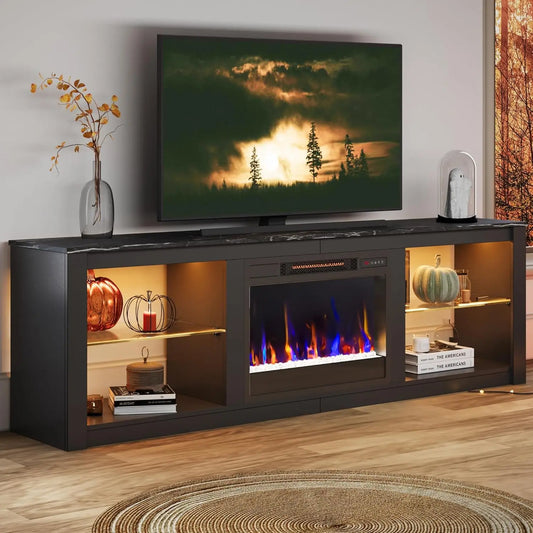 Wooden Fireplace TV Stand With Electric Fireplace Media Console