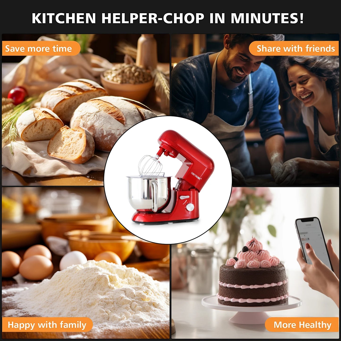 Cheftronic Stand Mixer Tilt-Head 650W with Milk Frother