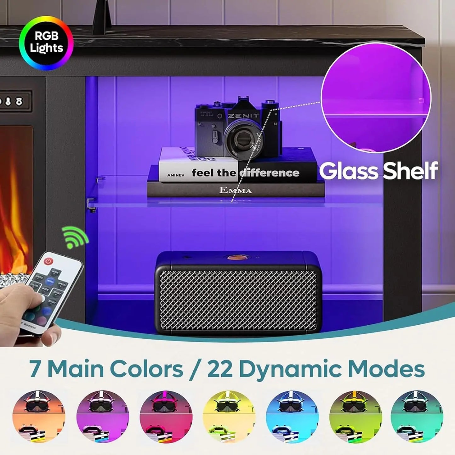 Wooden Fireplace TV Stand With Electric Fireplace Media Console