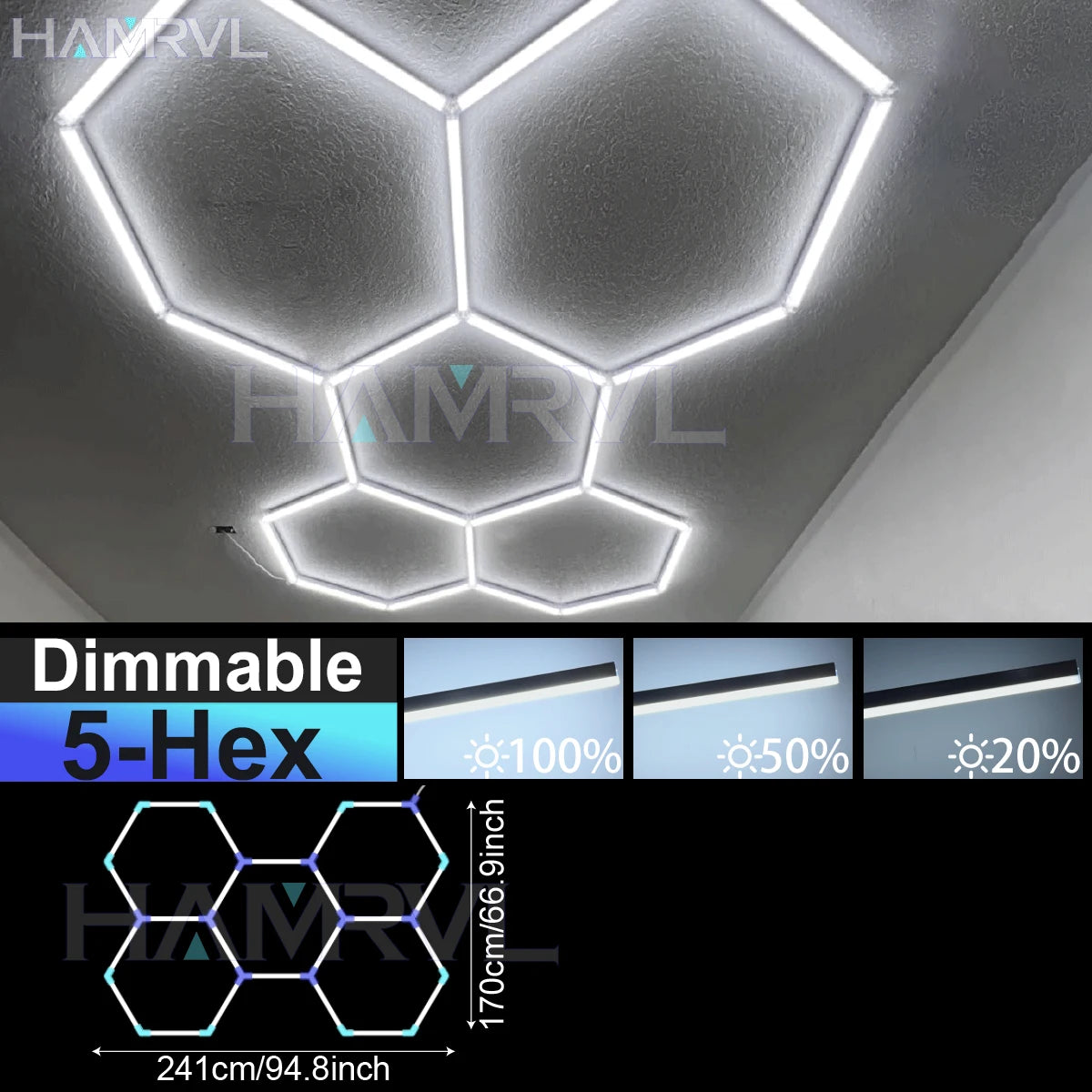 HAMRVL Dimmable Hexagonal Garage Lights For Workshop Ceiling