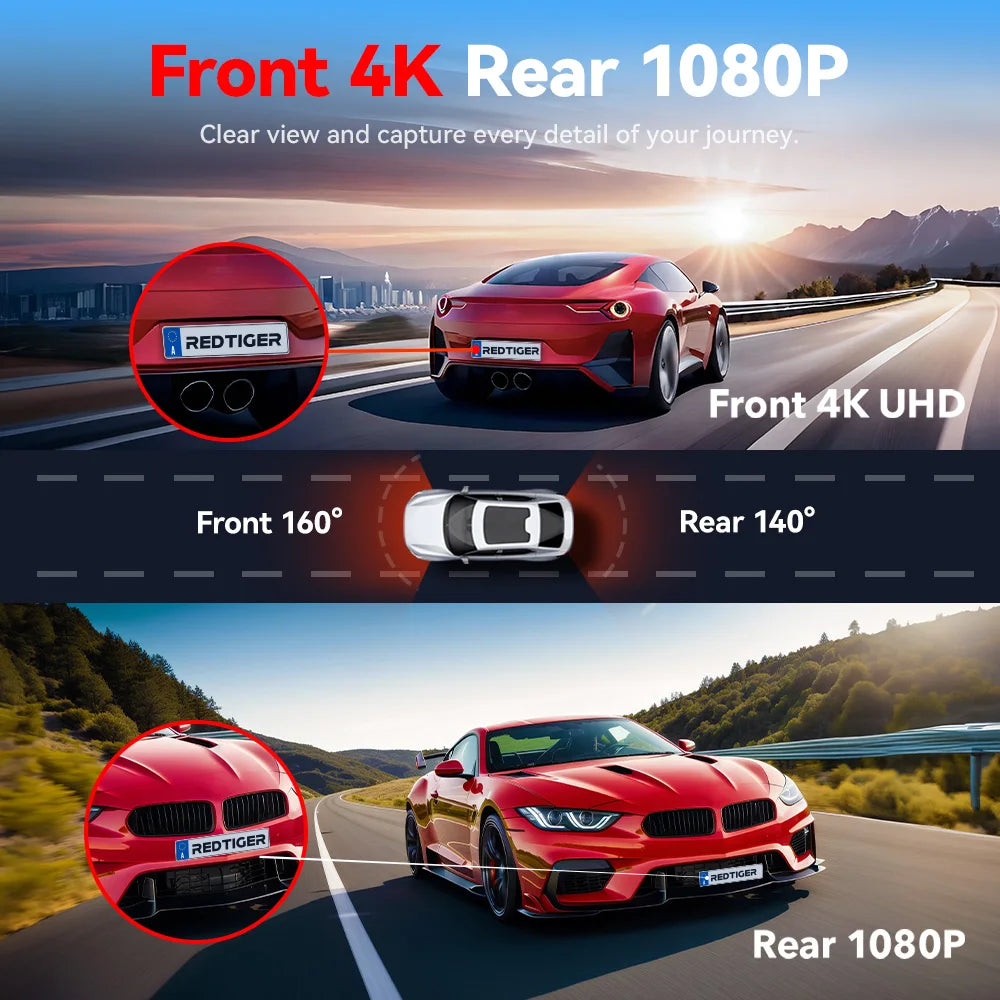 RedTiger Dash Cam Front And Rear 4K Drive Recorder GPS