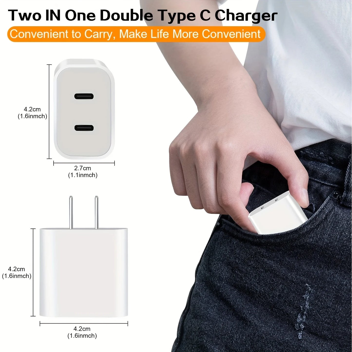 2 Pack 40W USB C Fast Charging Charger Block Cable