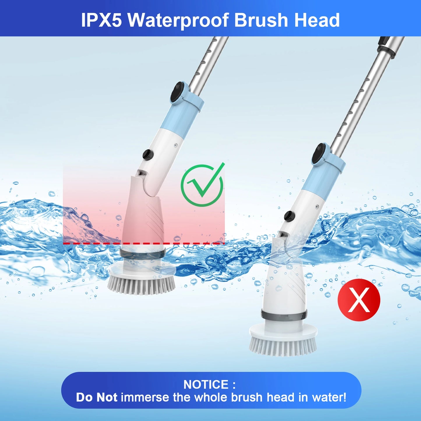 Electric Spin Scrubber Handheld Cordless Cleaning Brush with 5 Replaceable Brushes Extended Handle  450RPM for Bathroom Kitchen