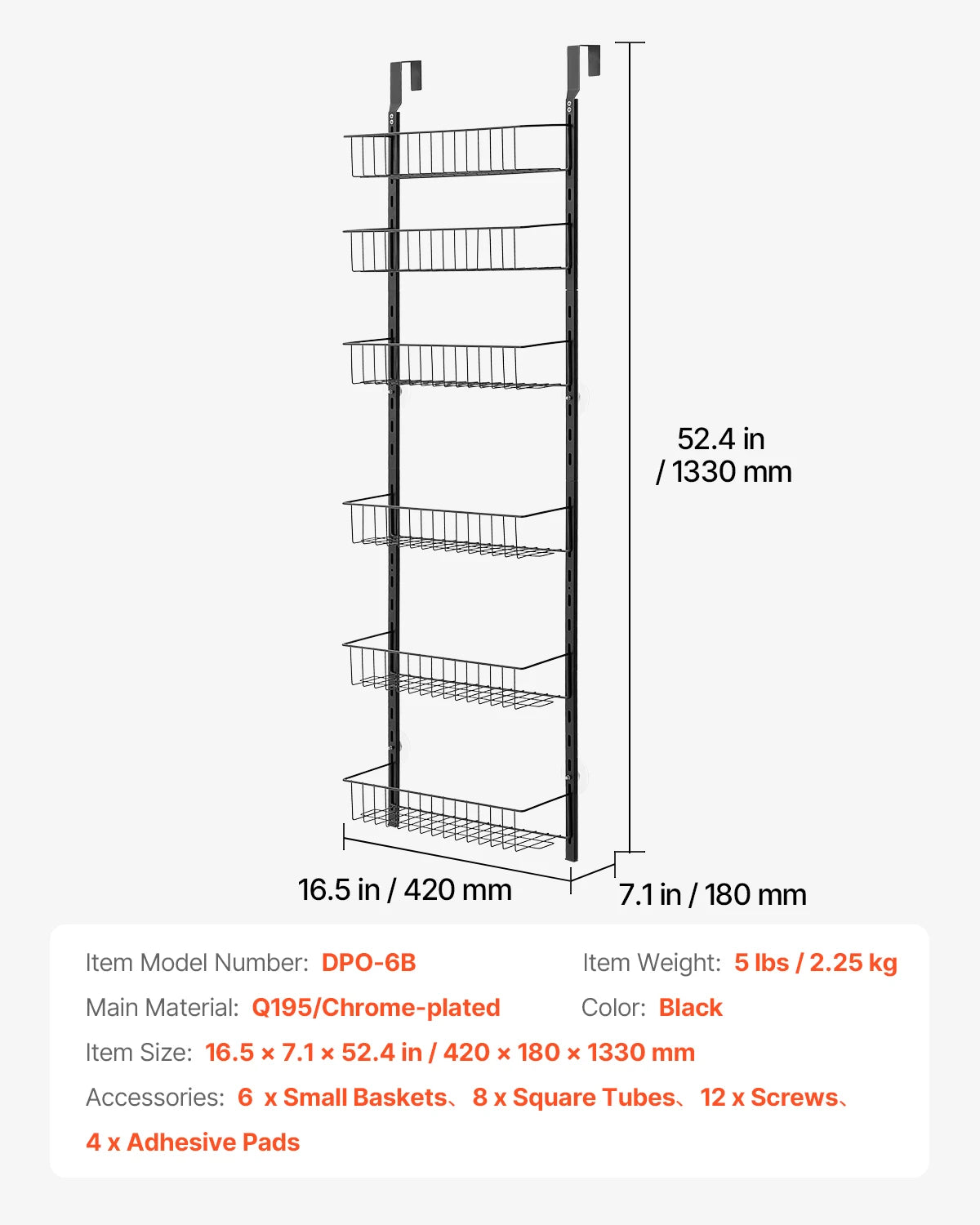 Over the Door Pantry Organizer Steel Hanging Spice Rack