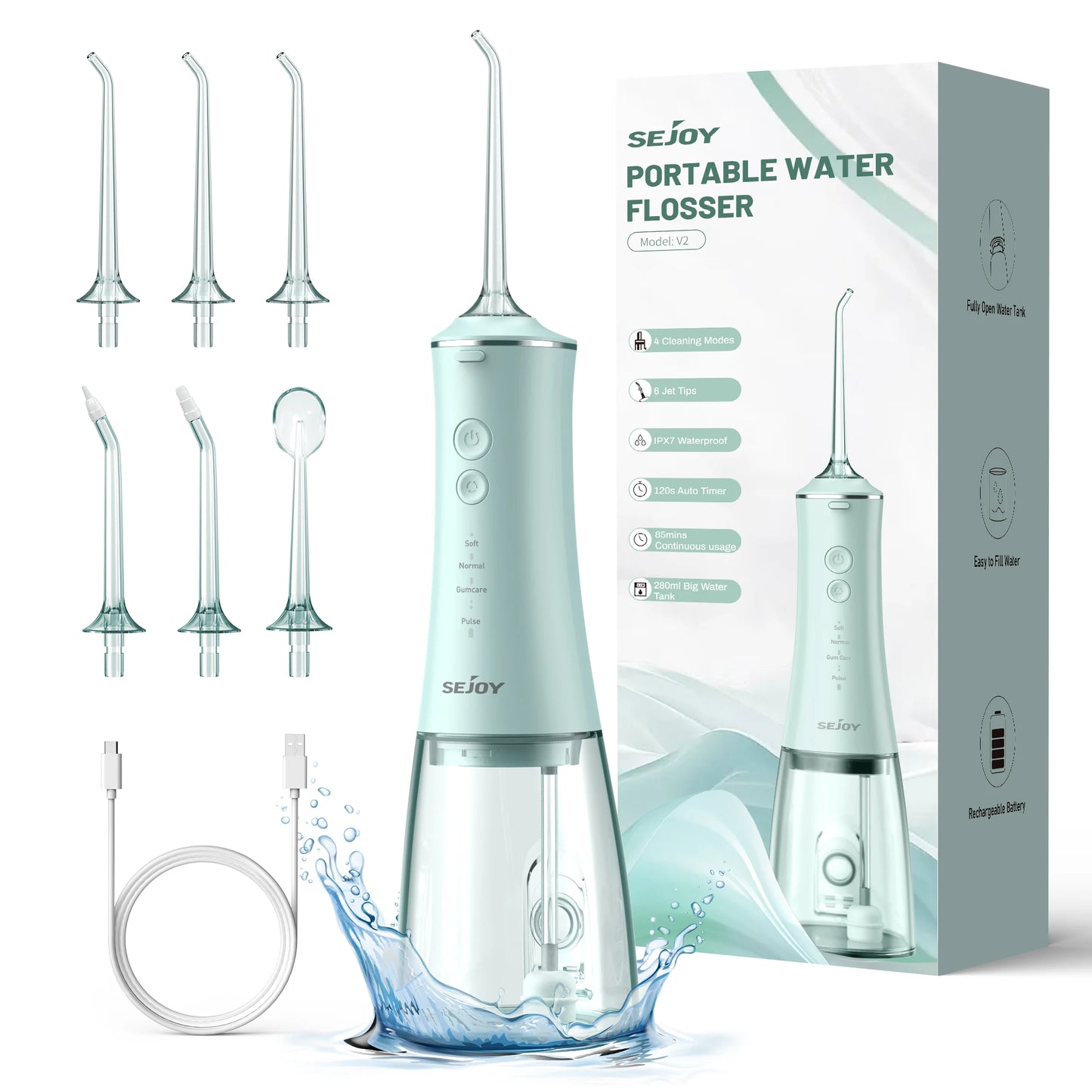Sejoy Water Flosser Portable Cordless Oral Irrigator 6 Jets