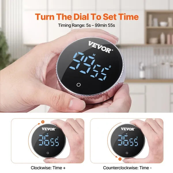 Digital Kitchen Timer With Magnetic Mount LED Display And 2 Lighting Modes