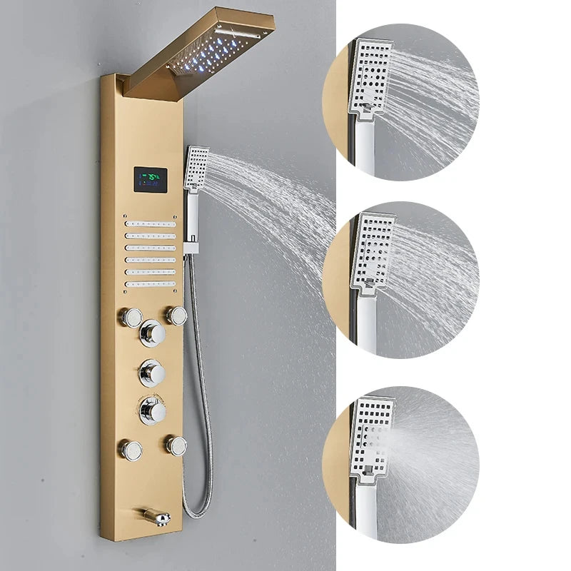 MYQualife LED Shower Panel Digital Screen Waterfall Massage Jets