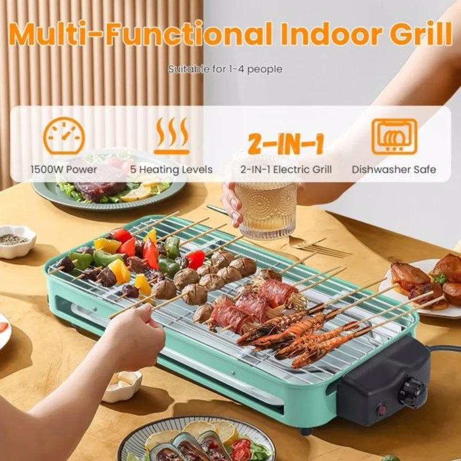 Hign Concerned 1500W Indoor Electric Grill 2 In 1 Nonstick