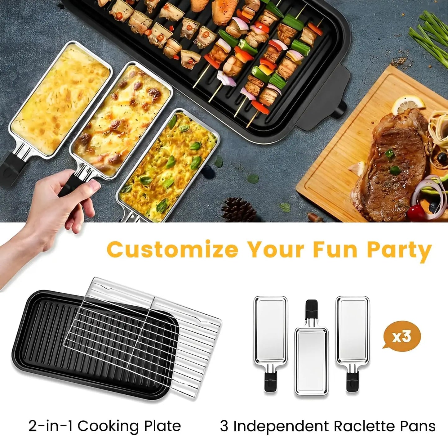 XMSJ Electric Indoor Grill 1500W Dual Function Temperature Control