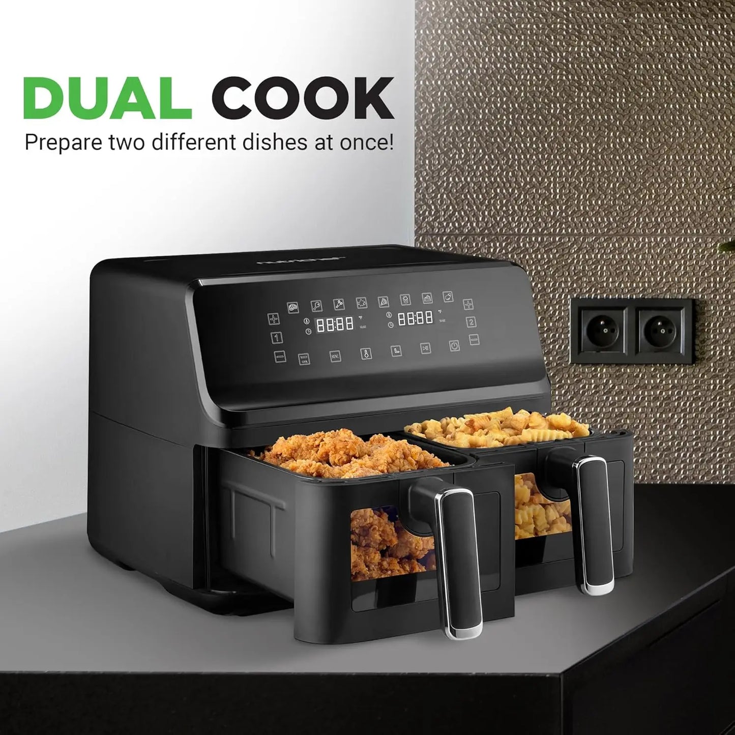 XMSJ Dual Basket Air Fryer With 9 Presets 360 Degree