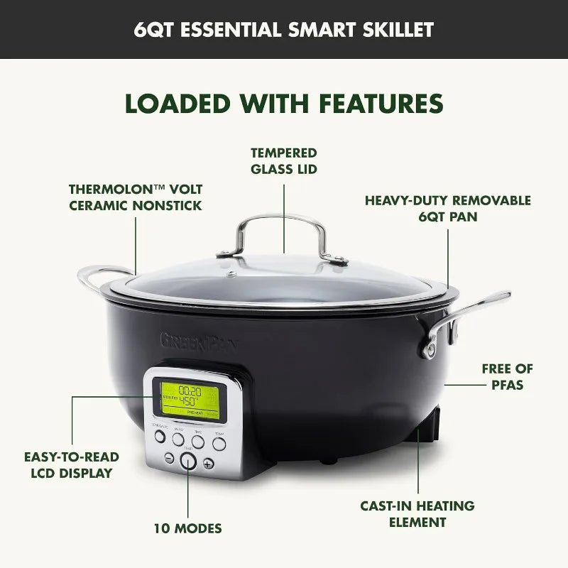 XMSJ Ceramic Nonstick Skillet Elite Essential Smart Electric
