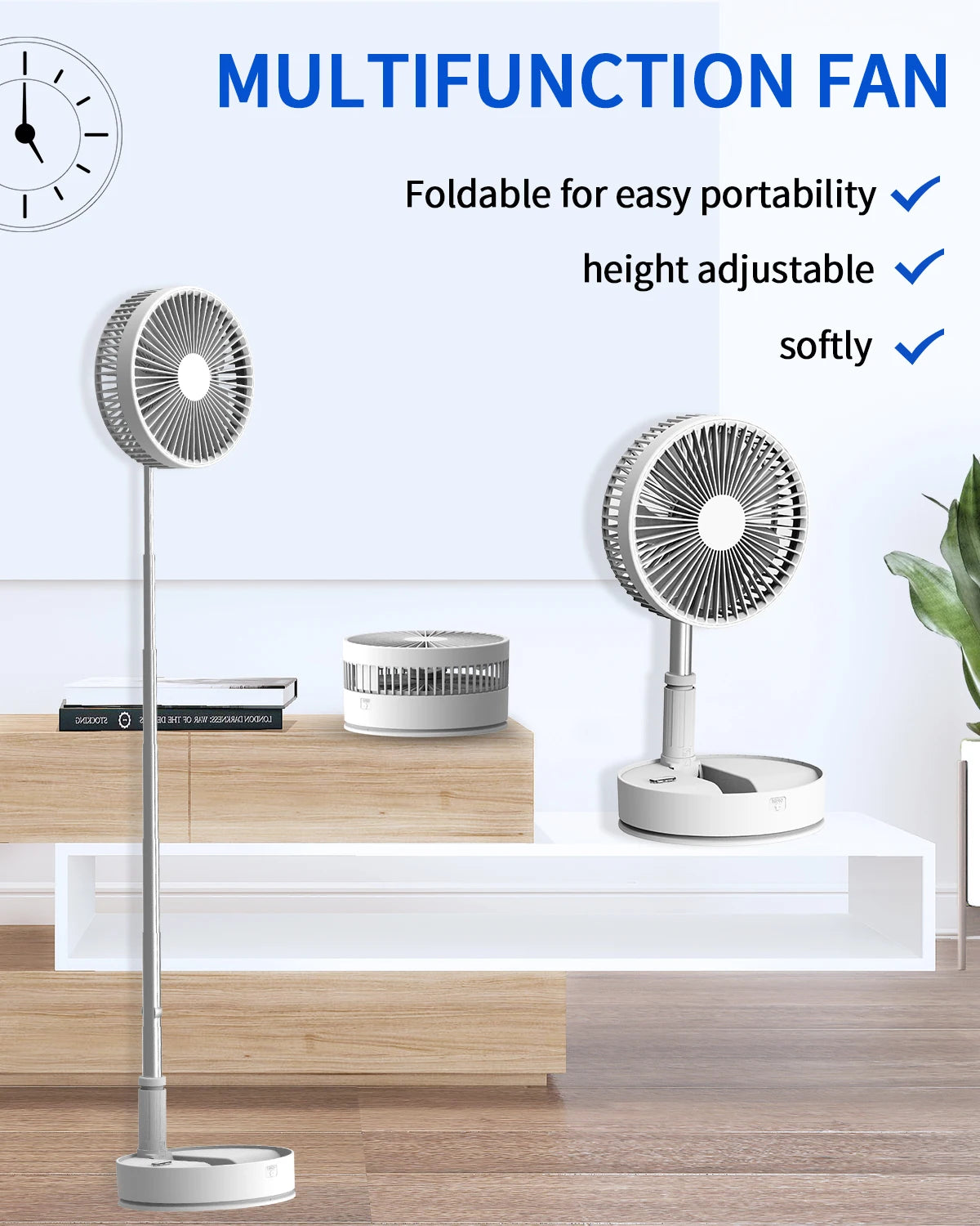 UNITEDTME Oscillating Foldaway Fan With Remote And Battery