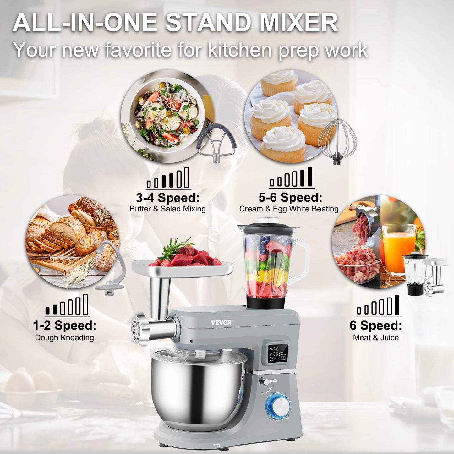 VEVOR 5 in 1 Stand Mixer Multifunctional Electric Mixer