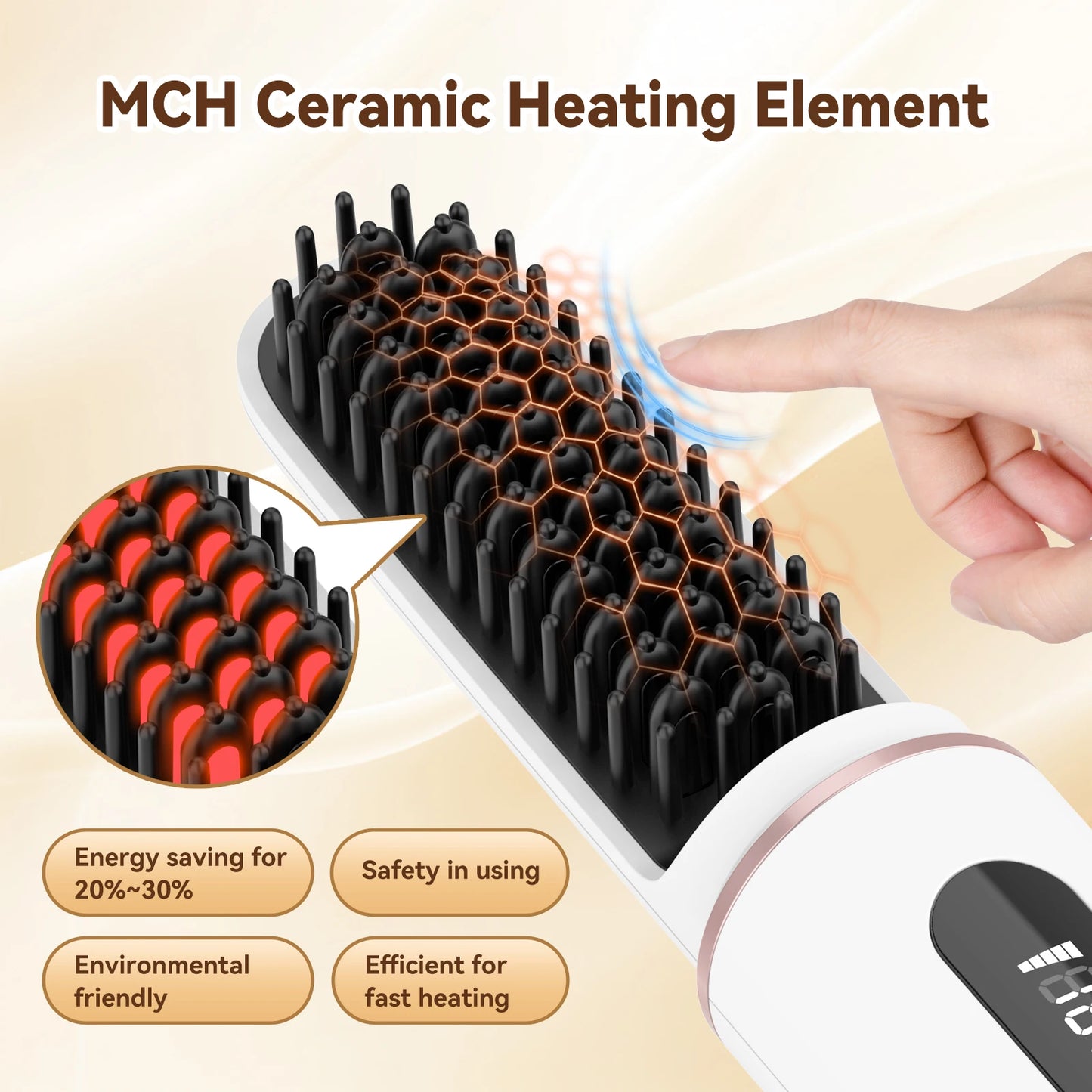 MAXGROOM Cordless Hair Straightener Brush Ionic Beard Comb