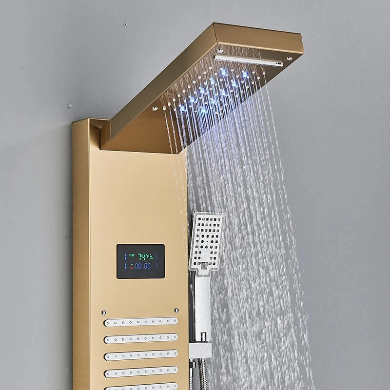 MYQualife LED Shower Panel Digital Screen Waterfall Massage Jets