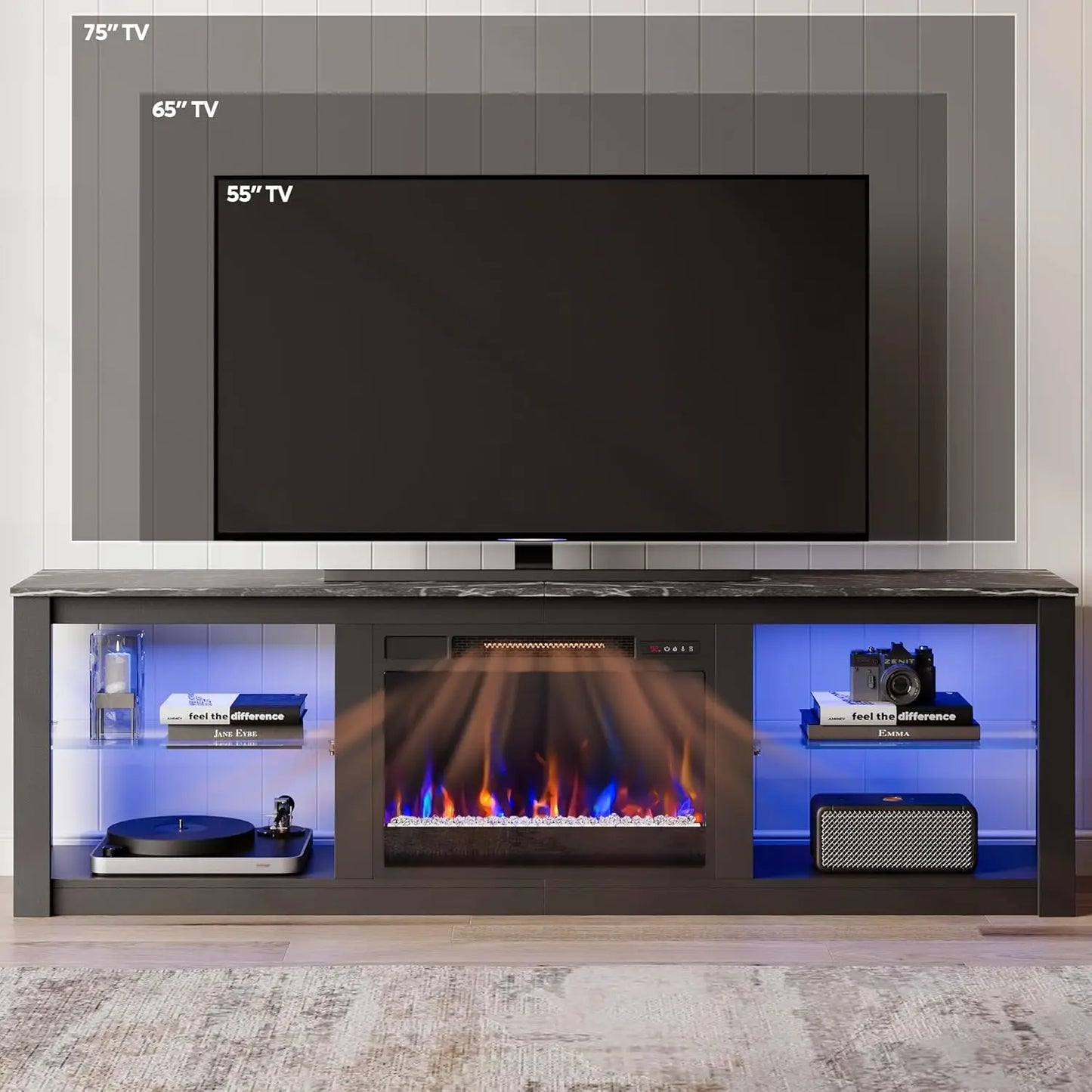 Wooden Fireplace TV Stand With Electric Fireplace Media Console