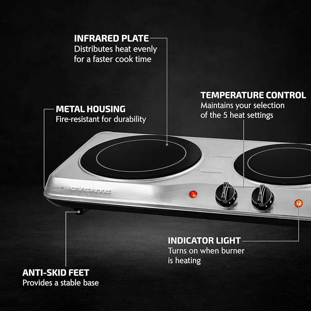 XMSJ 1700W Infrared Double Burner Hot Plate Cooktop