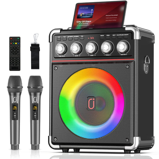 FanFun Karaoke Machine With 2 Wireless Microphones And RGB