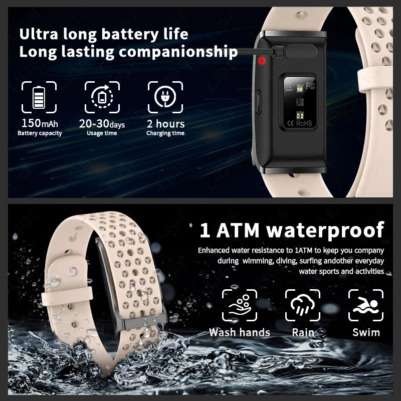 LIGE New No screen Smart Watch 20-day Ultra-long Use Time 24hours Blood Oxygen Blood Pressure Monitoring Sports Smart Bracelet