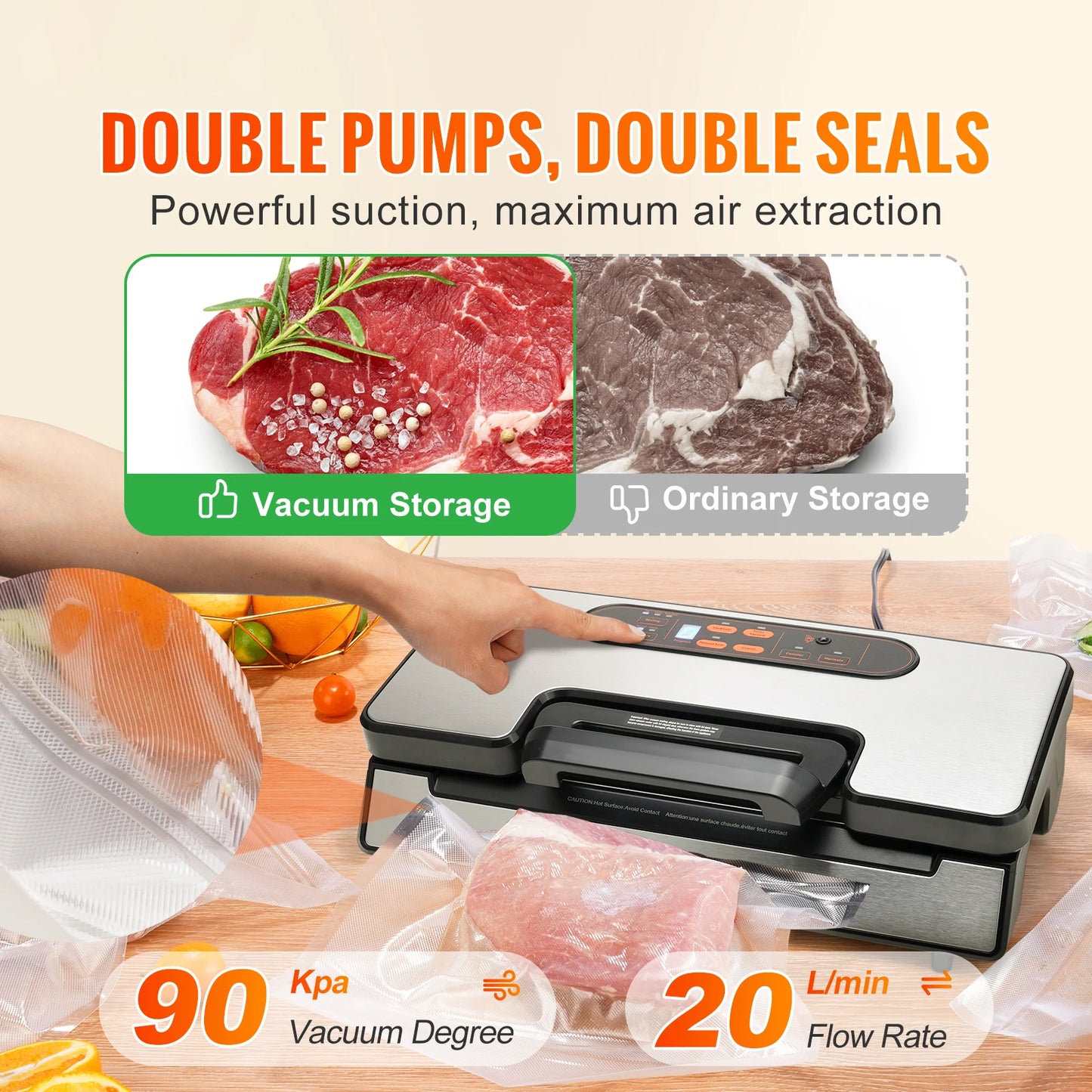 SucceBuy 90Kpa 130W Vacuum Sealer With Free Vacuum Bags