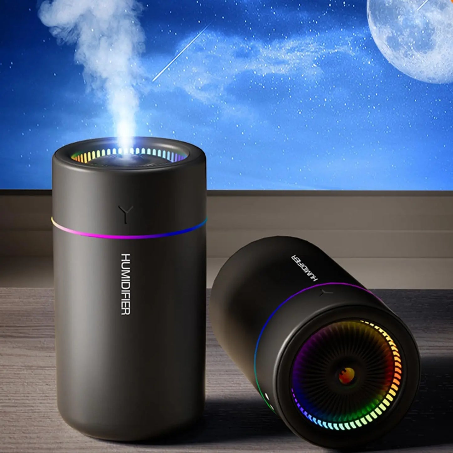 Portable Mini Humidifier, Colorful, Cool Mist, USB Powered. Perfect for Bedroom, Office & Car (Black)