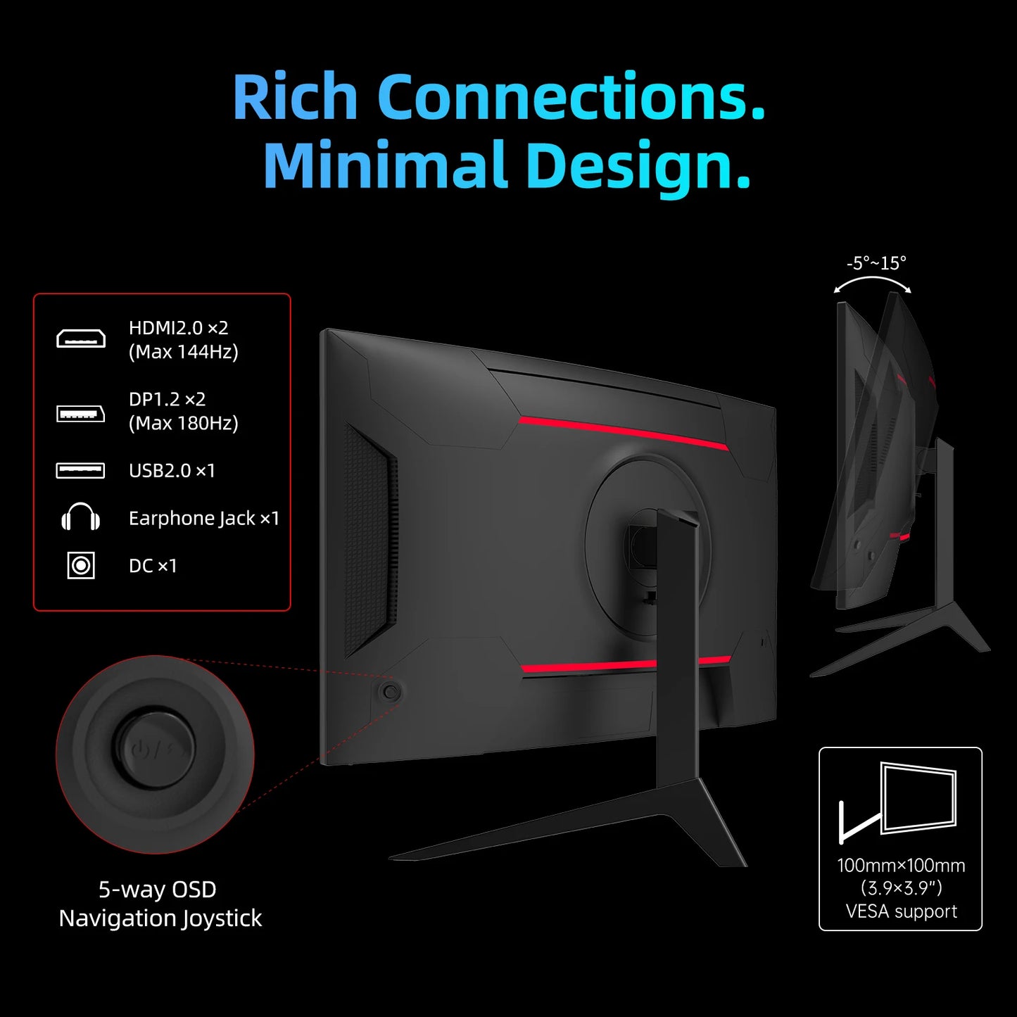 KTC WQHD 180Hz Curved Gaming Monitor 1440p HDR FreeSync