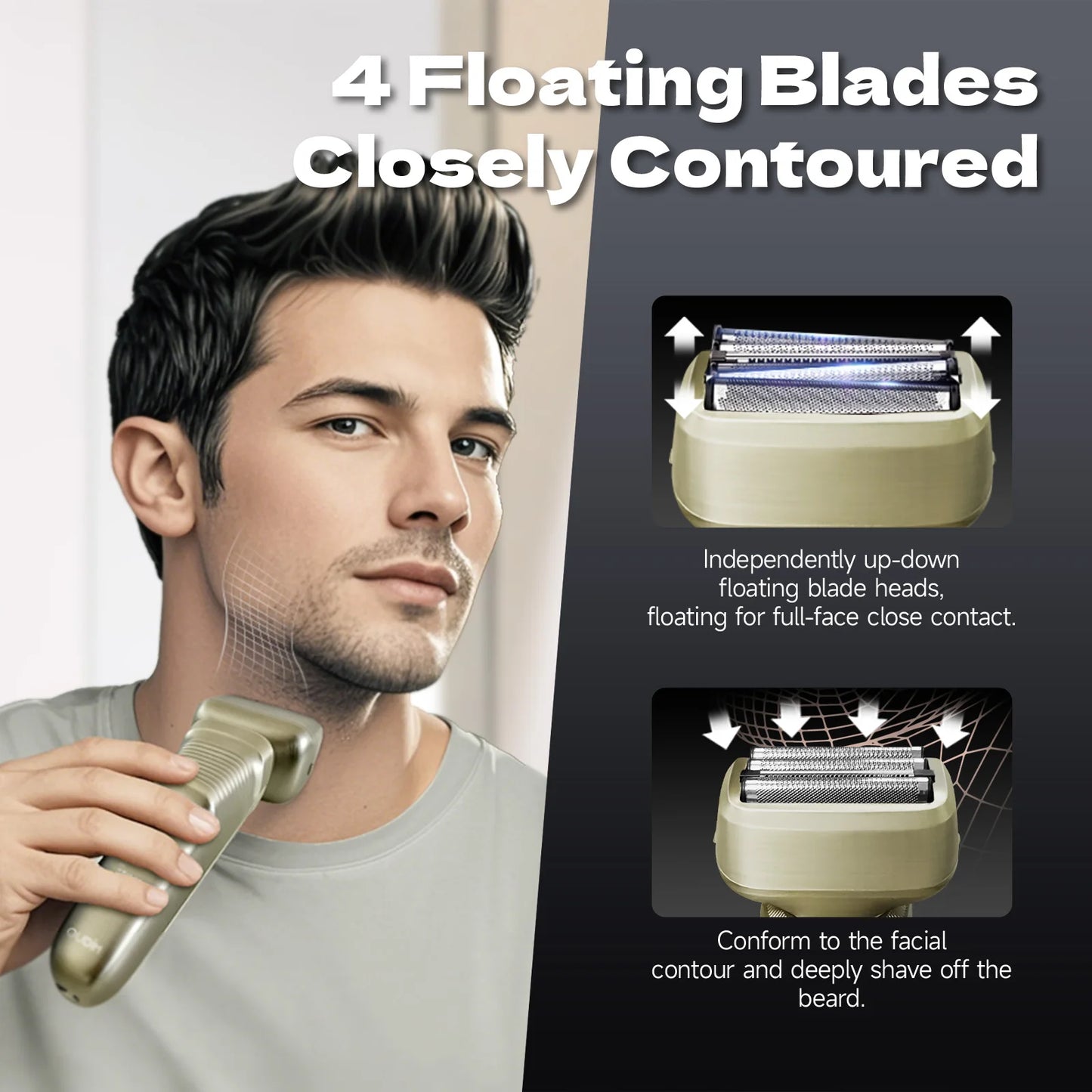 Oudim Bald Head Shaver Four Floating Blades Wet Dry Rechargeable
