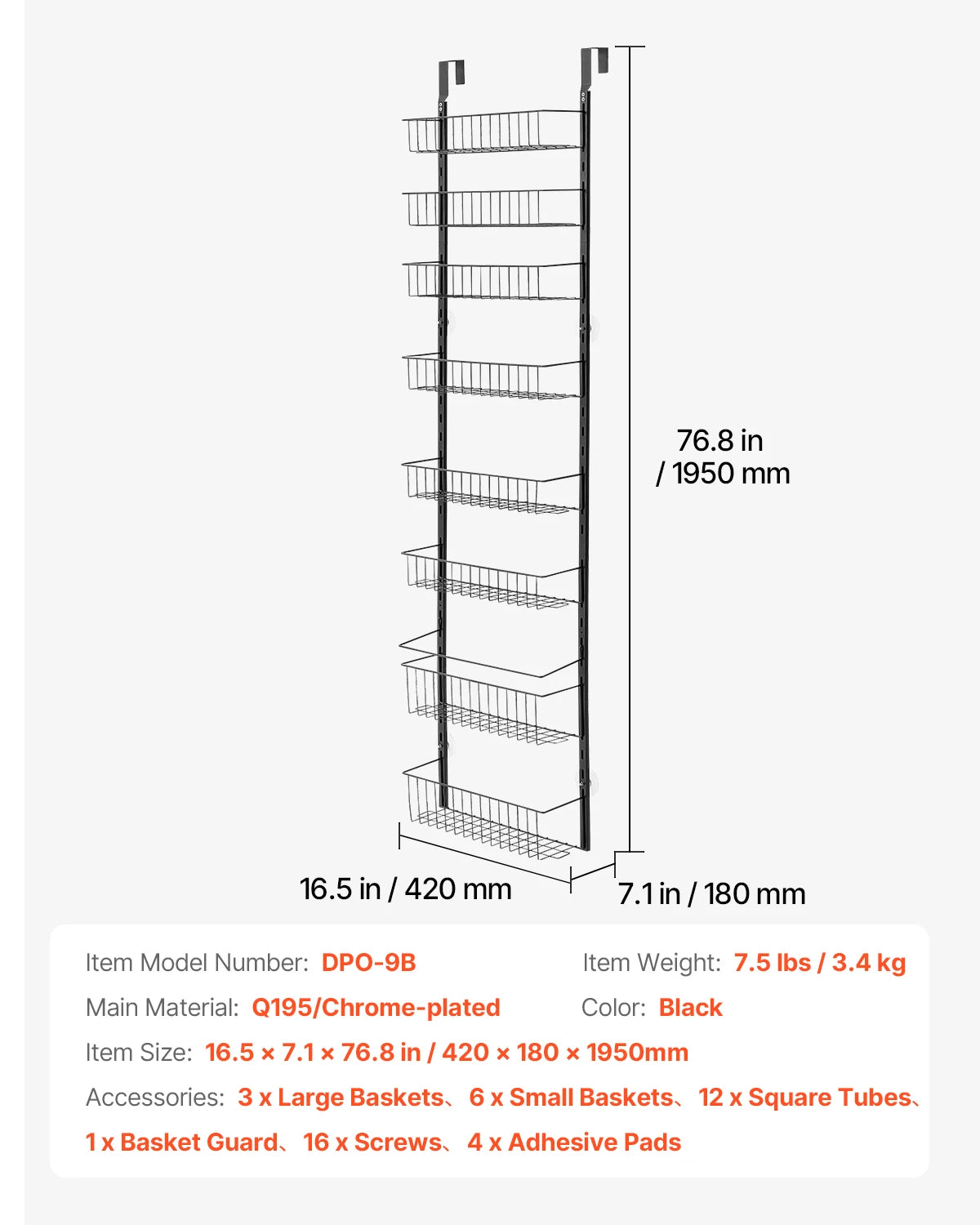 Over the Door Pantry Organizer Steel Hanging Spice Rack