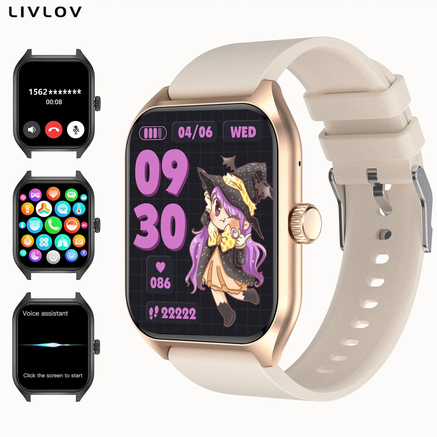 LIVLOVCP AI Voice Assistant Smart Watch Heart Rate Sleep