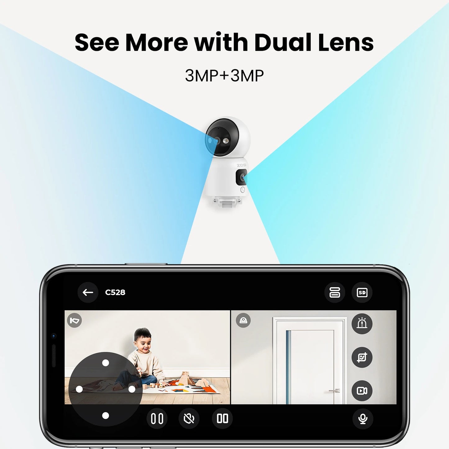 ZOSI C528 Dual Lens Indoor WiFi Security Camera 360 Pan Tilt