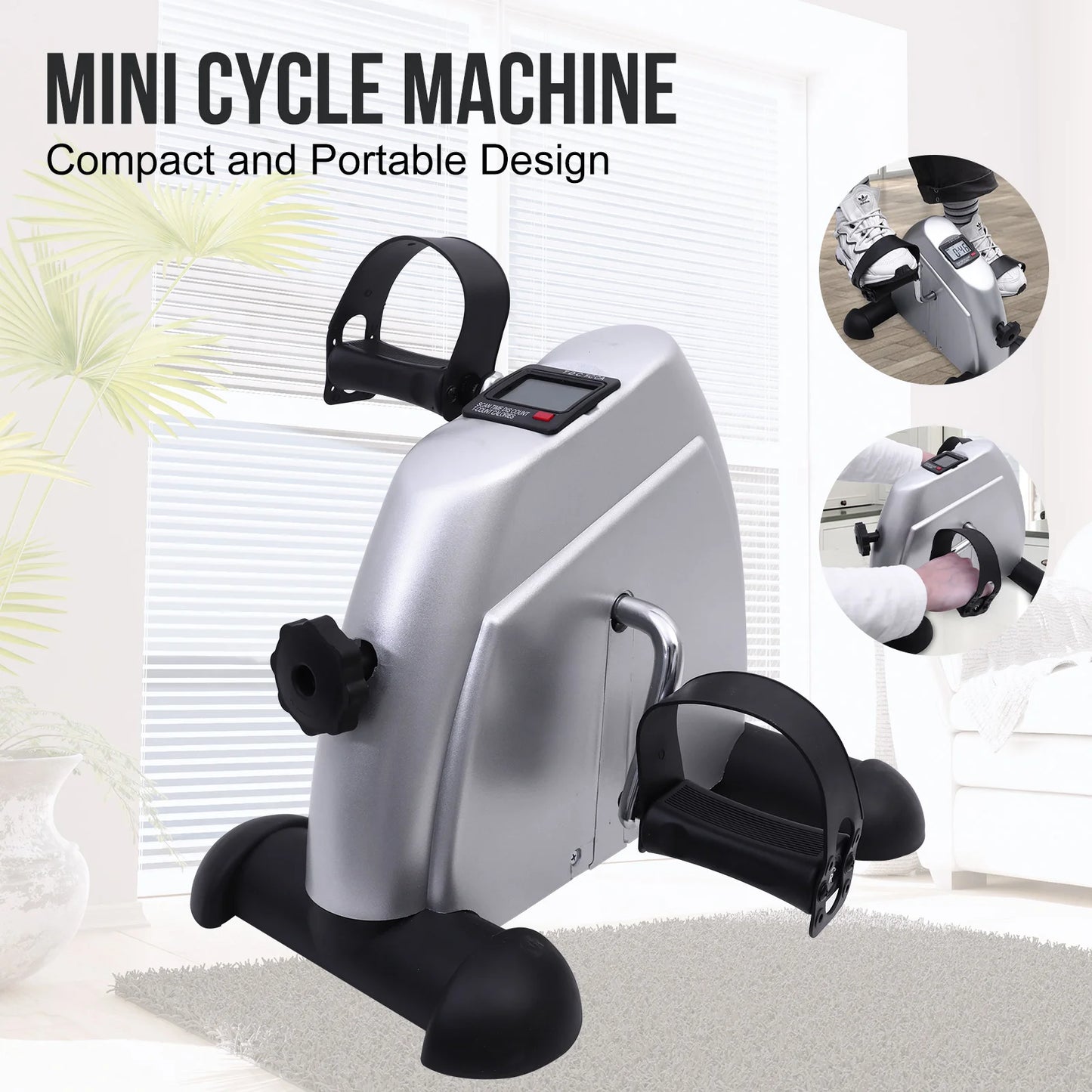 Under Desk Mini Pedal Exercise Bike LCD Display Portable Fitness Trainer