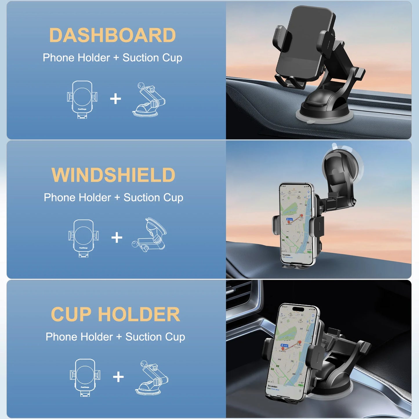Wireless Car Charger Phone Holder 15W Fast Charge Station Mount Phone For IPhone 16 15 14 13 12 Pro Max 11 XR XS Samsung Galaxy