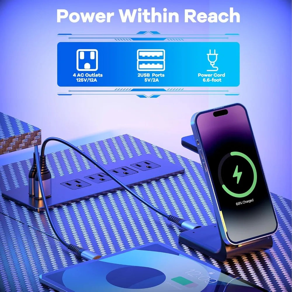 YQXH L Shaped Gaming Desk With Power Outlet And LED