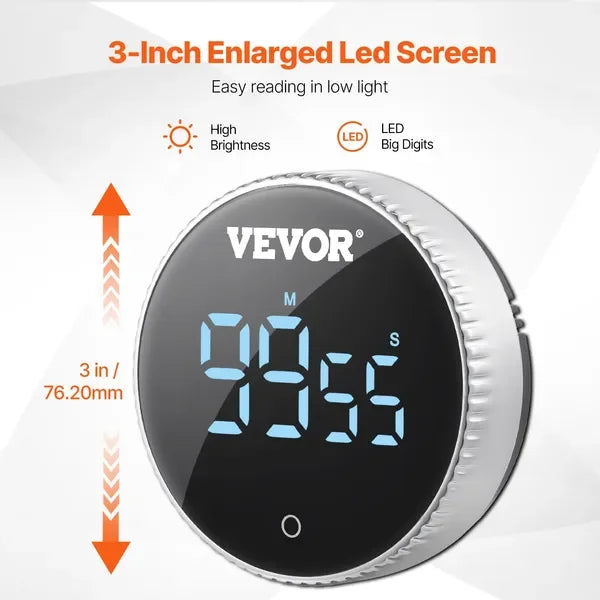 Digital Kitchen Timer With Magnetic Mount LED Display And 2 Lighting Modes