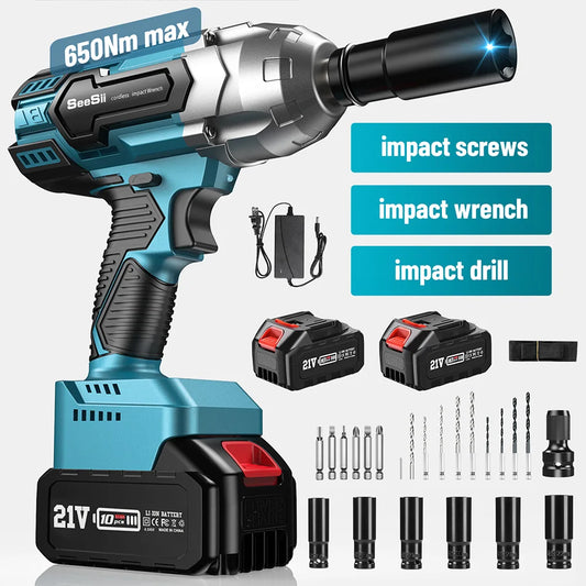 Seesii Cordless Impact Wrench 650Nm Torque Brushless