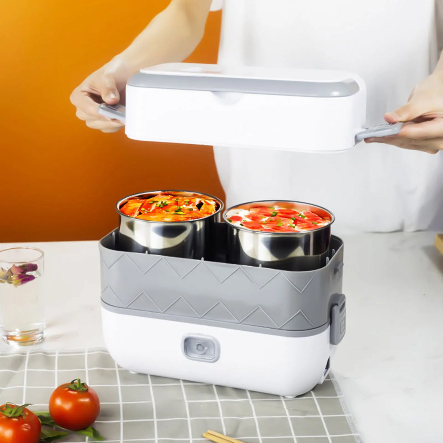 Bymaocar 2 Tier Electric Lunch Box Stainless Steel Heater