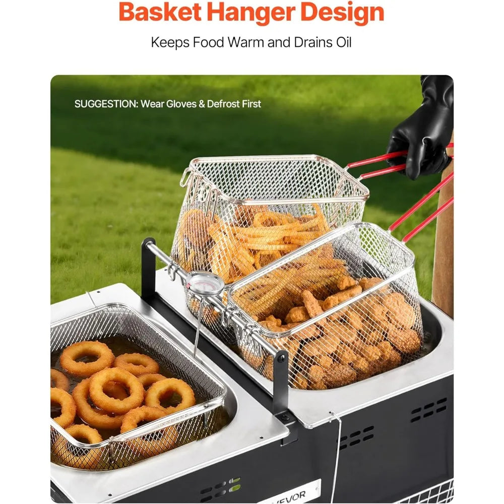 VEVOR Dual Tank Outdoor Propane Deep Fryer Stainless Steel With 3 Baskets