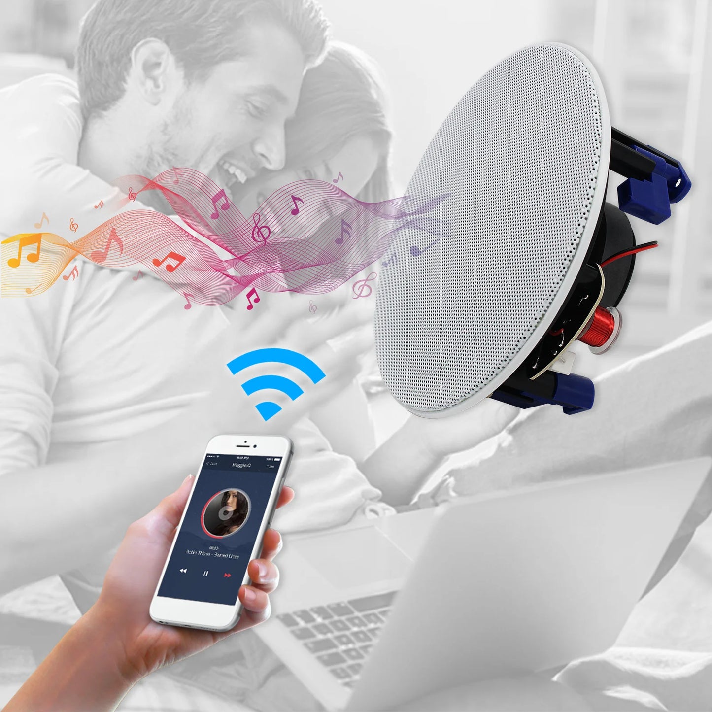 Herdio Flush Mount Ceiling Bluetooth Two Way Stereo Speaker