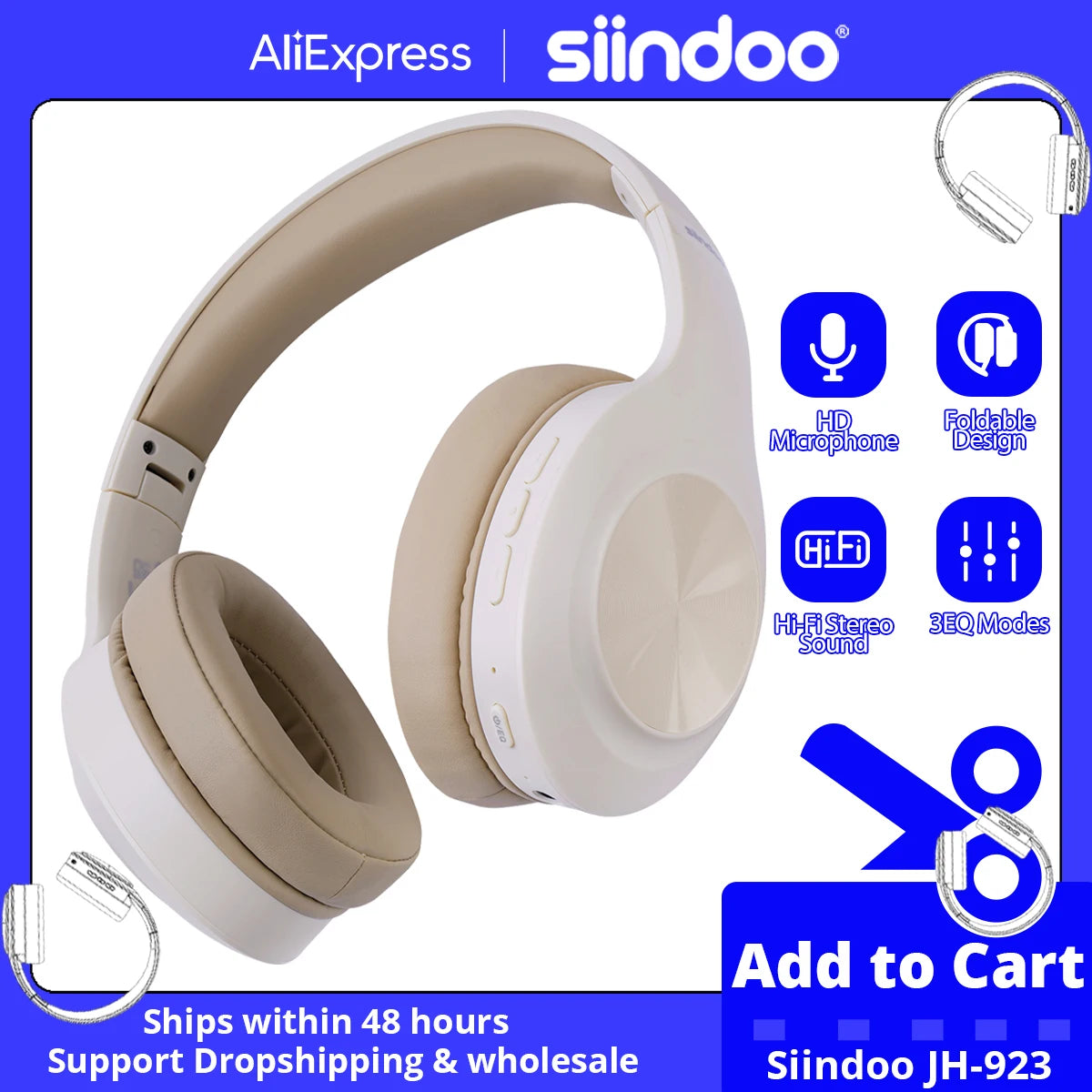 Siindoo JH923 Wireless Headphones Over Ear Bluetooth Mic