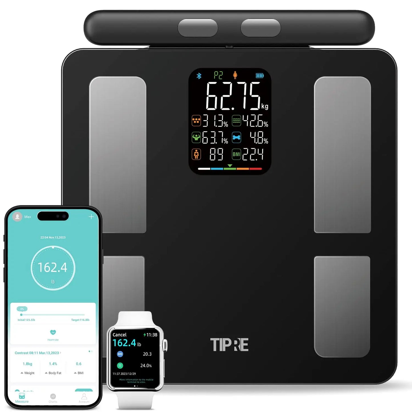 Smart 8-Electrode Body Scale Bluetooth Sync With Full Composition Analysis