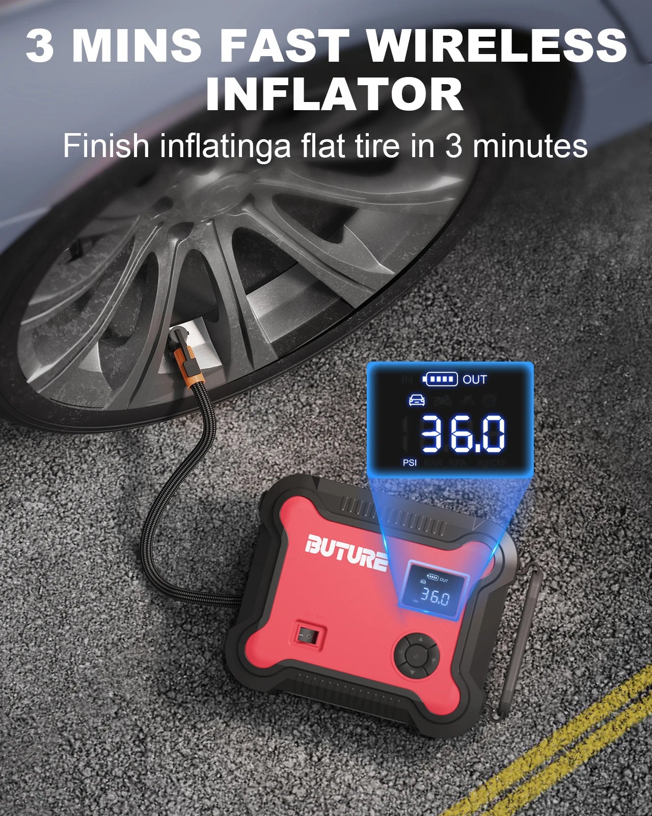 Buture Jump Starter 4 In 1 Air Compressor Power Bank 12V