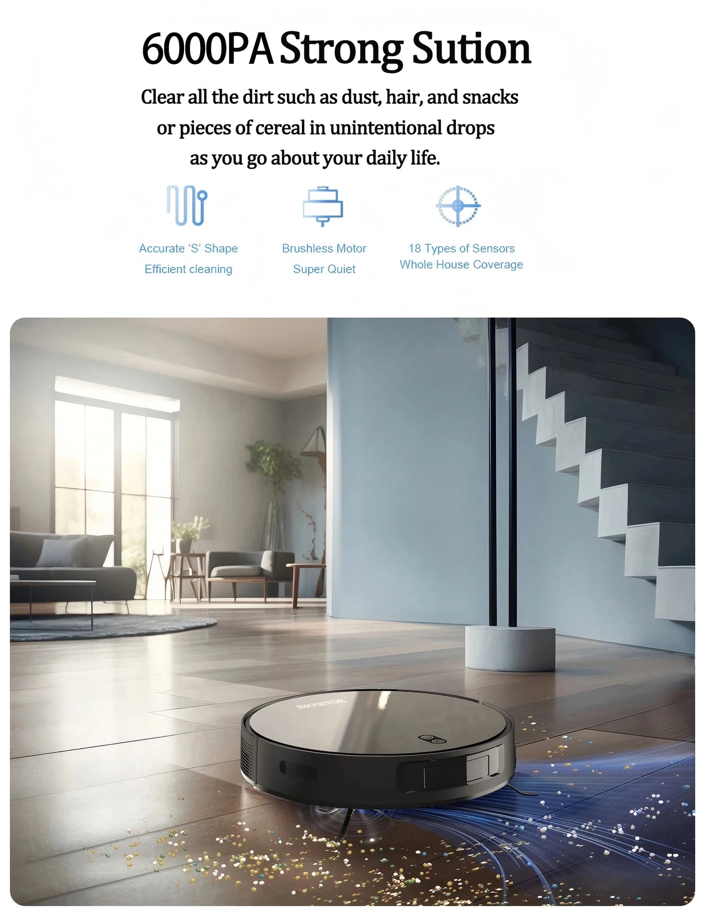 BOAIMORE Robot Vacuum Cleaner With Mop 6000Pa Suction Smart Mapping