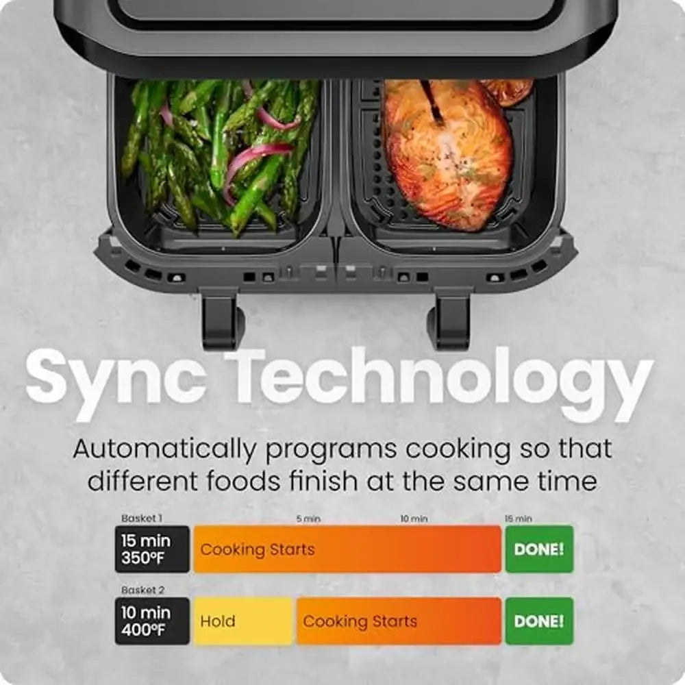 XMSJ Dual Zone Air Fryer With Sync Finish Viewing Windows
