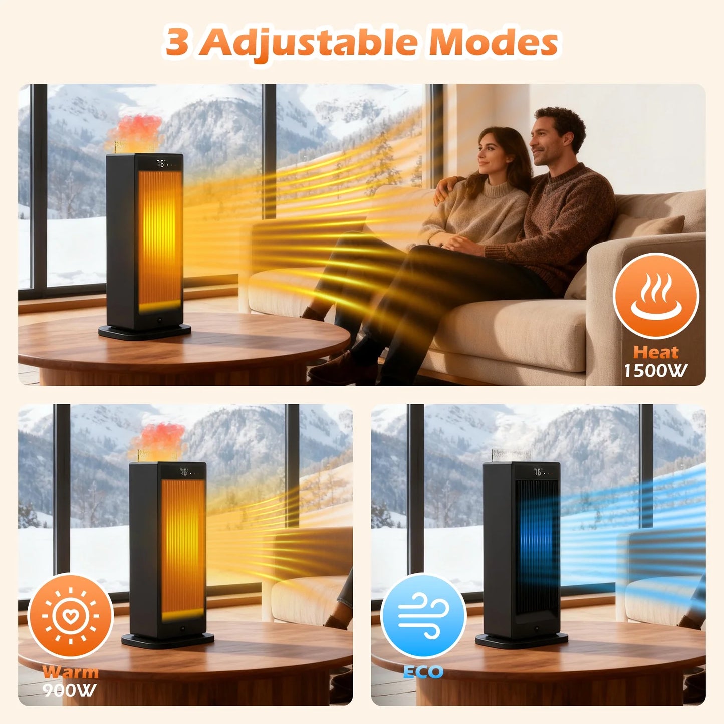 1500W Electric Tabletop Heater With 3D Flame Effect