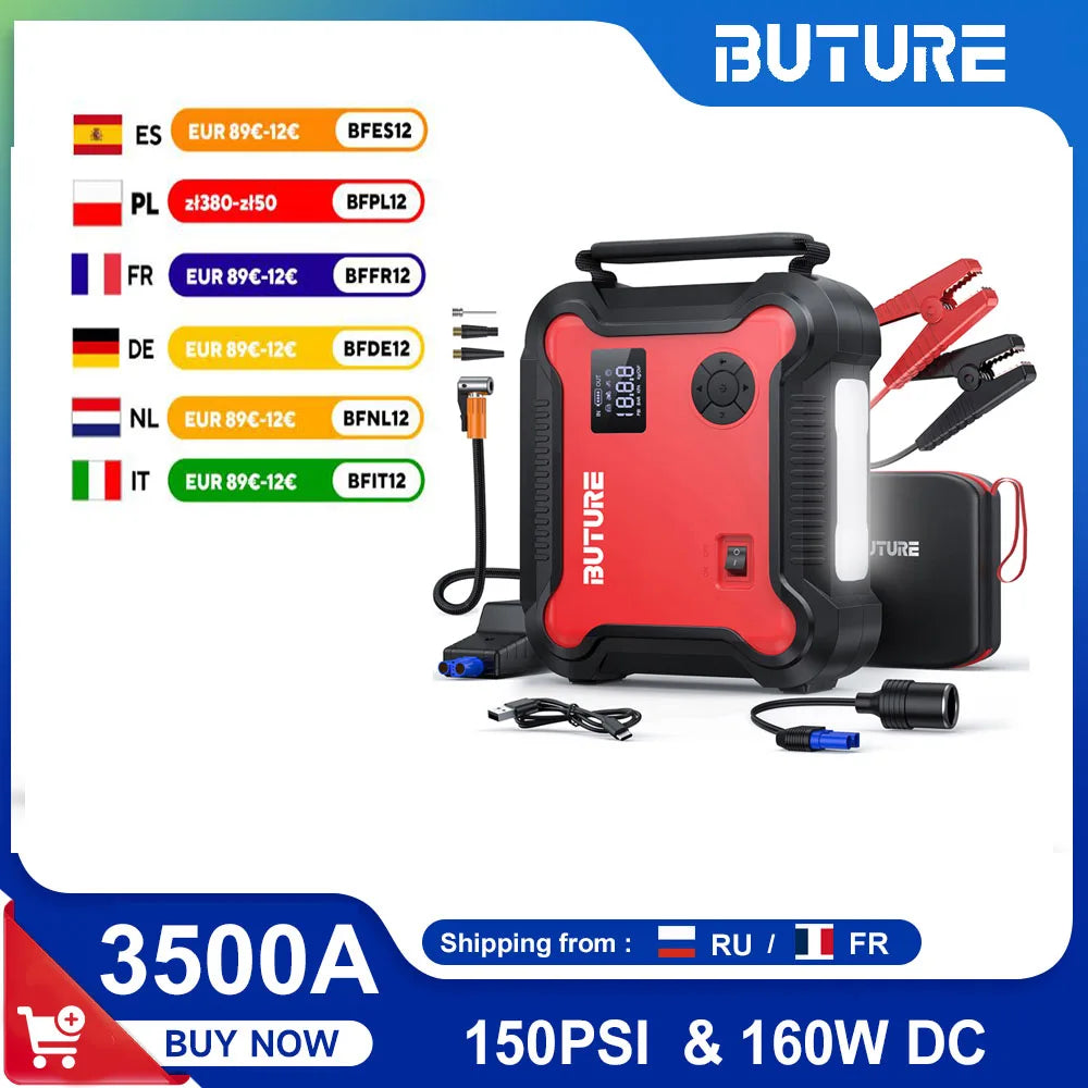 Buture Jump Starter 4 In 1 Air Compressor Power Bank 12V