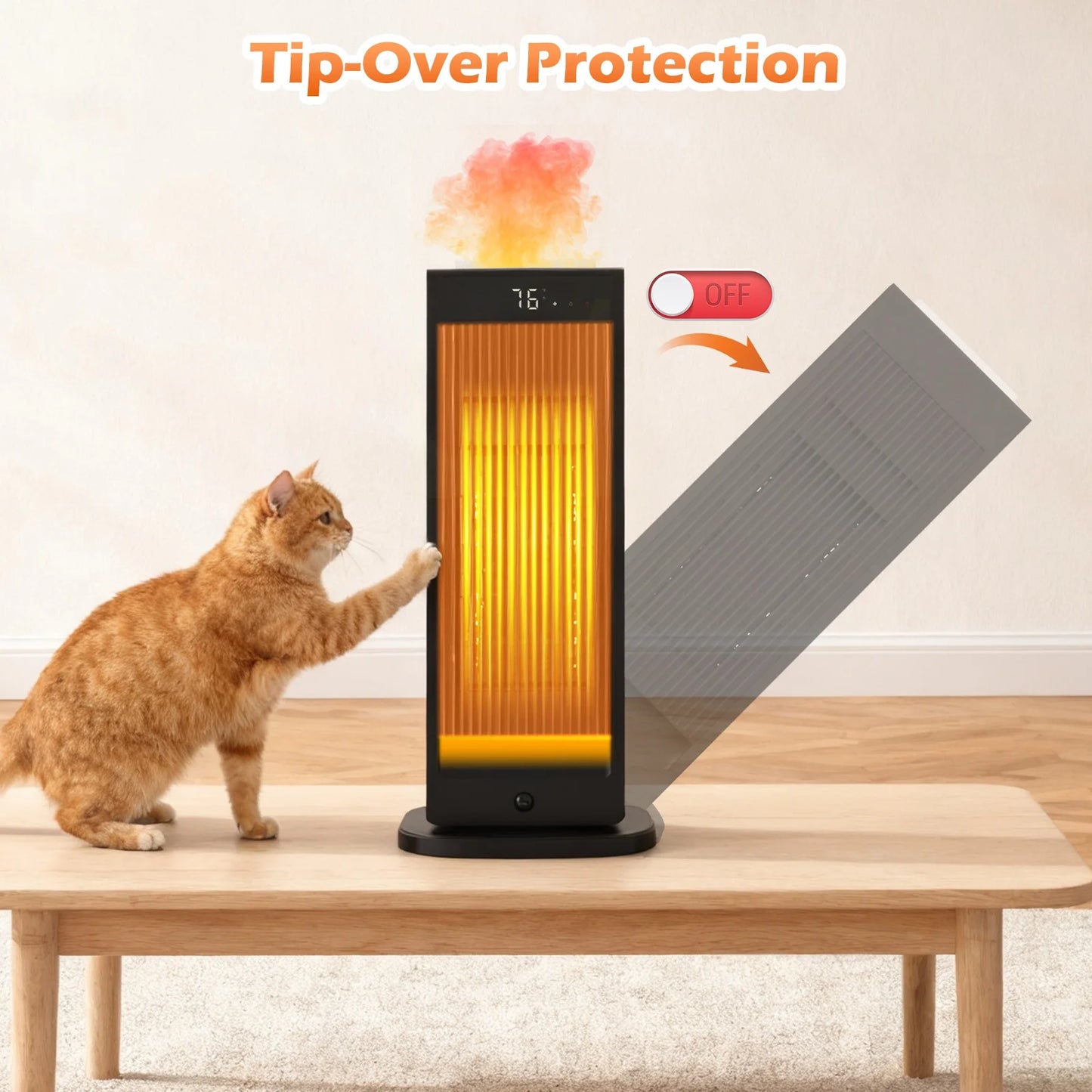 1500W Electric Tabletop Heater With 3D Flame Effect