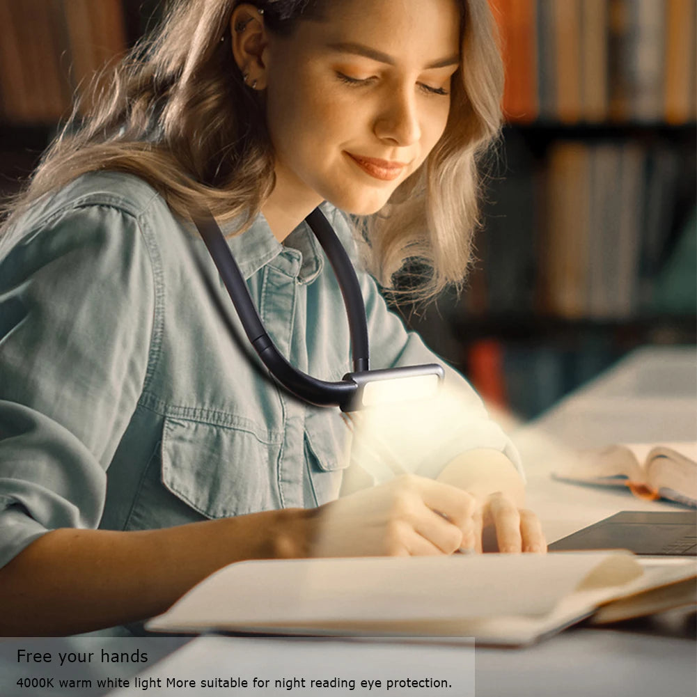 Neck Reading Light Flexible LED Book Light Handsfree Hanging Read Lamp Portable Stepless Dimming USB Rechargeable Neck Lights