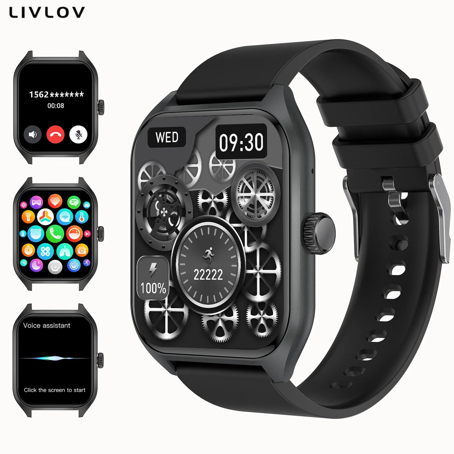 LIVLOVCP AI Voice Assistant Smart Watch Heart Rate Sleep