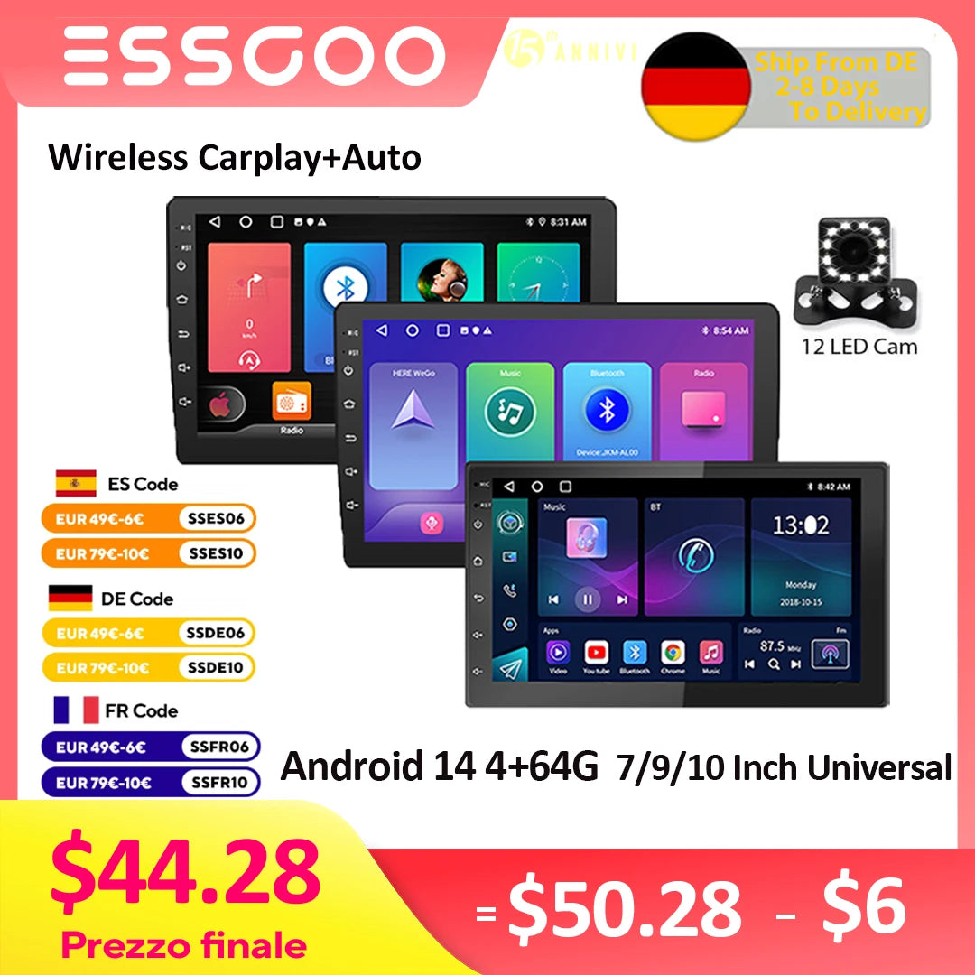 ESSGOO 2 Din Android Car Radio Carplay 7 9 10 Inch Car Multimedia Video Player Stereo Radio GPS For Tesla Style Nissan Hyundai