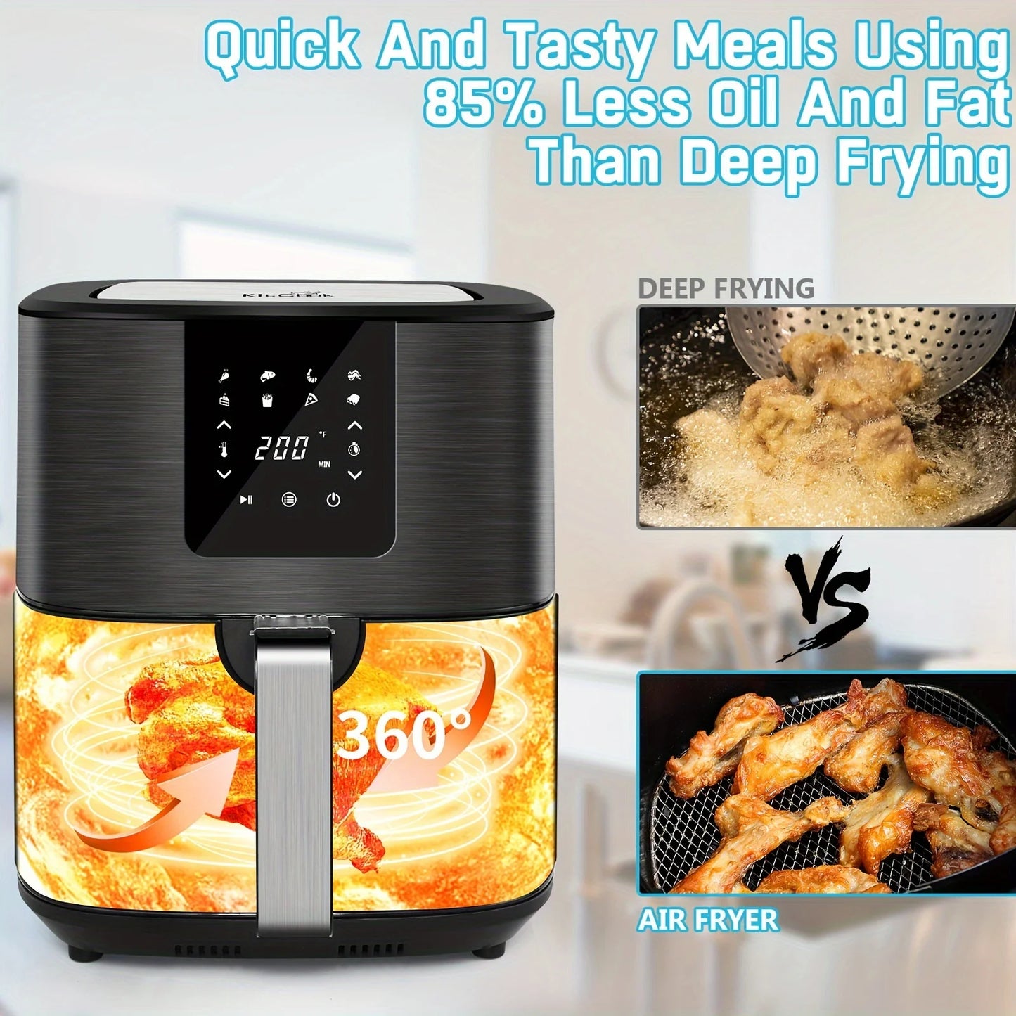 KitCook Air Fryer 1500W With Adjustable Temperature And Presets